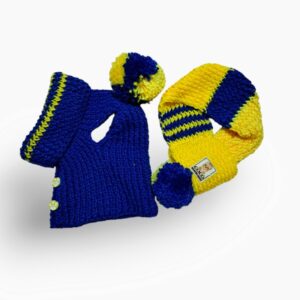 Conjunto Gorro Bufanda Azul Amarillo